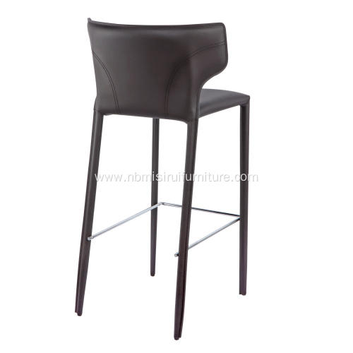 Italian minimalist saddle leather armrest bar stool